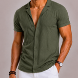Montvero | Chemise en Lin Homme Texturée à Manches Courtes