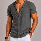 Montvero | Chemise en Lin Homme Texturée à Manches Courtes