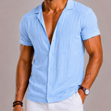 Montvero | Chemise en Lin Homme Texturée à Manches Courtes