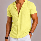 Montvero | Chemise en Lin Homme Texturée à Manches Courtes