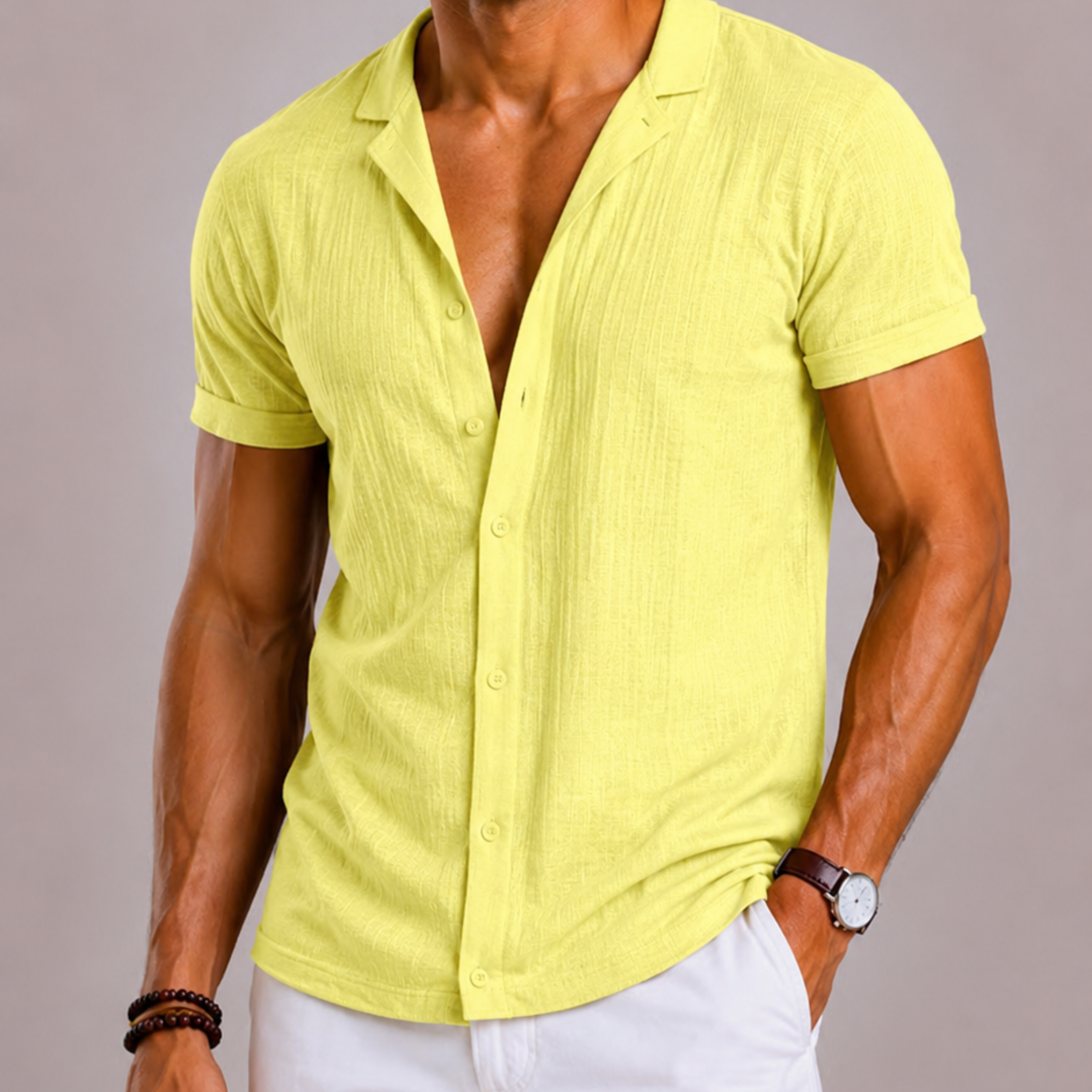 Montvero | Chemise en Lin Homme Texturée à Manches Courtes