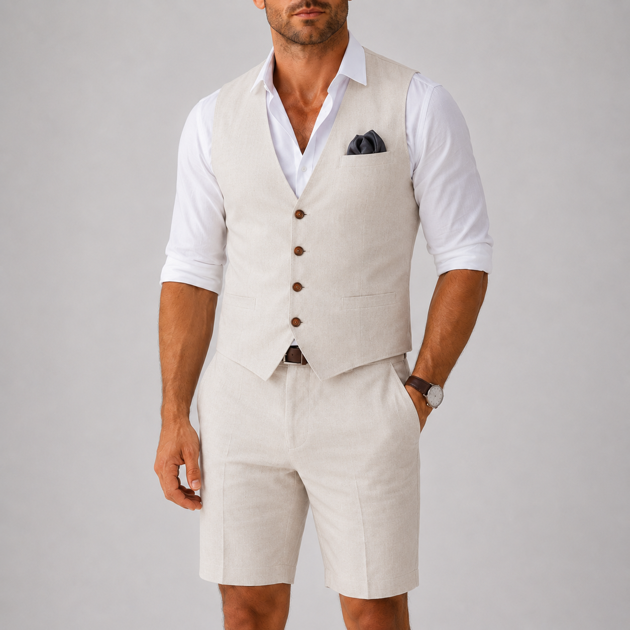 Montvero | Ensemble Homme Gilet en Lin et Short Élégant