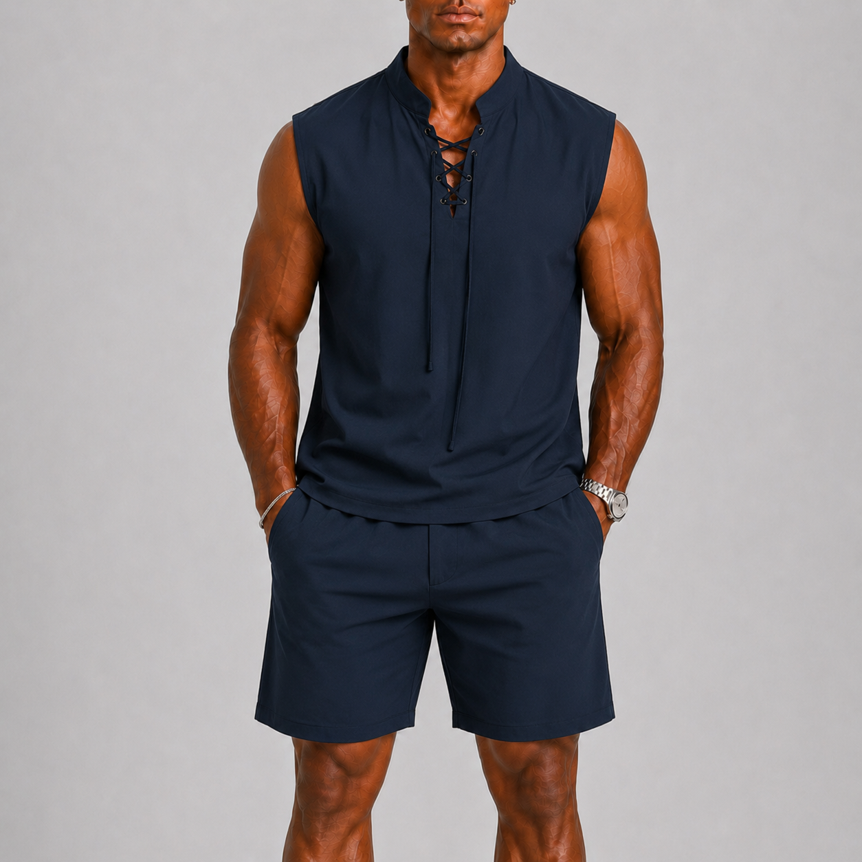 Montvero | Ensemble Homme Sans Manches avec Short et Col Lacé
