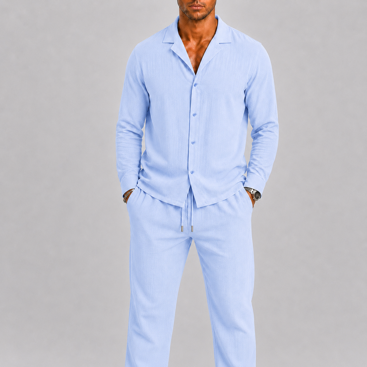 Montvero | Ensemble en Lin Homme avec Col Cubain et Pantalon Élégant