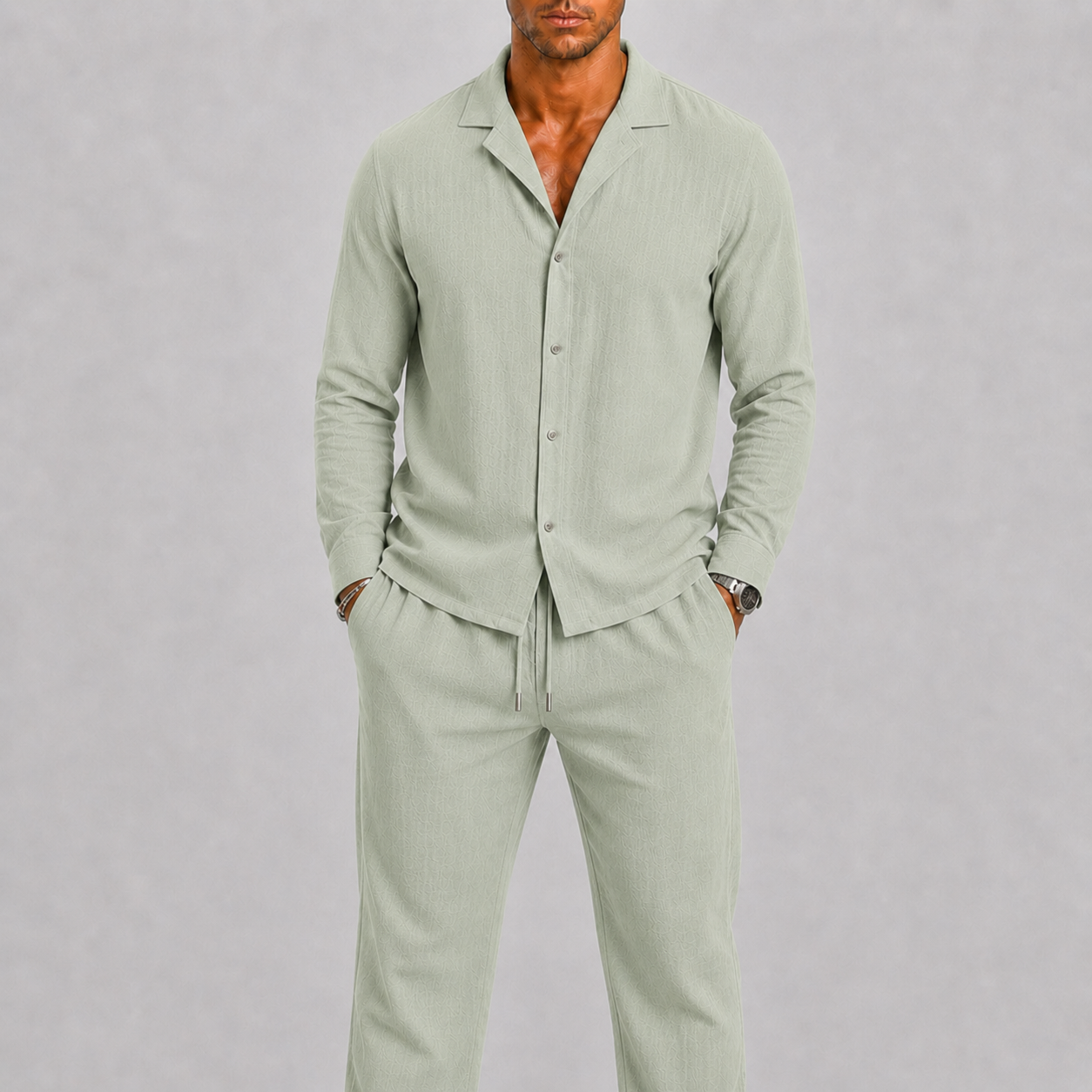 Montvero | Ensemble en Lin Homme avec Col Cubain et Pantalon Élégant