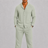 Montvero | Ensemble en Lin Homme avec Col Cubain et Pantalon Élégant