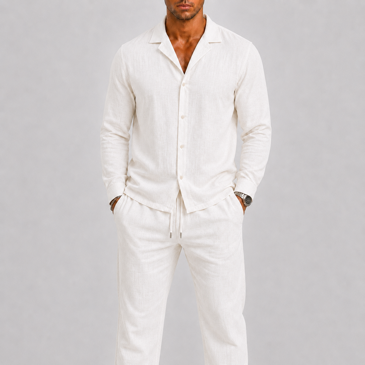 Montvero | Ensemble en Lin Homme avec Col Cubain et Pantalon Élégant