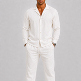 Montvero | Ensemble en Lin Homme avec Col Cubain et Pantalon Élégant