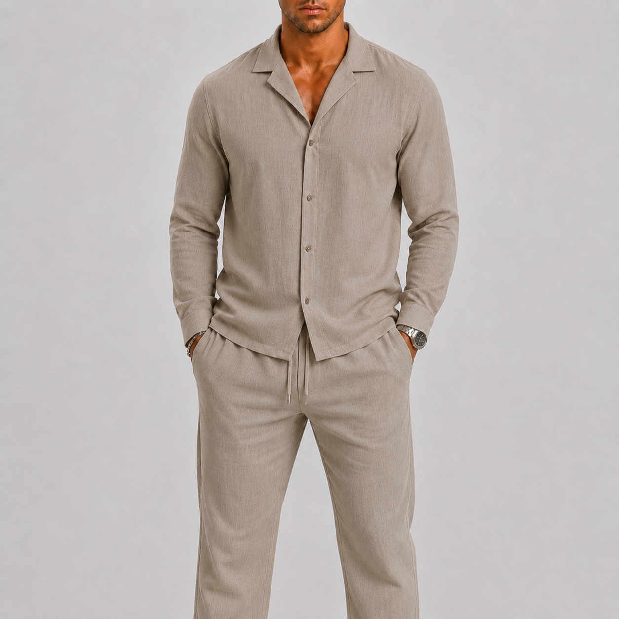 Montvero | Ensemble en Lin Homme avec Col Cubain et Pantalon Élégant