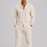 Montvero | Ensemble en Lin Homme avec Col Cubain et Pantalon Élégant