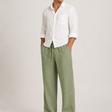 Montvero | Pantalon en Lin Homme Coupe Décontractée Taille Élastique