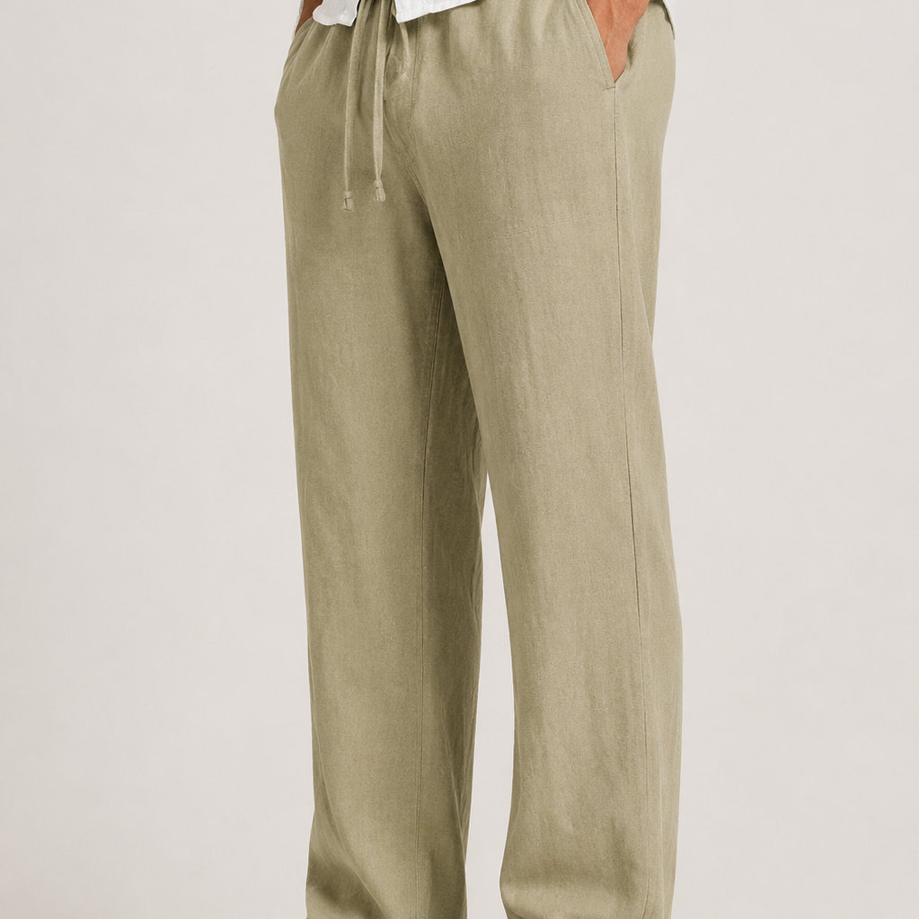 Montvero | Pantalon en Lin Homme Coupe Décontractée Taille Élastique