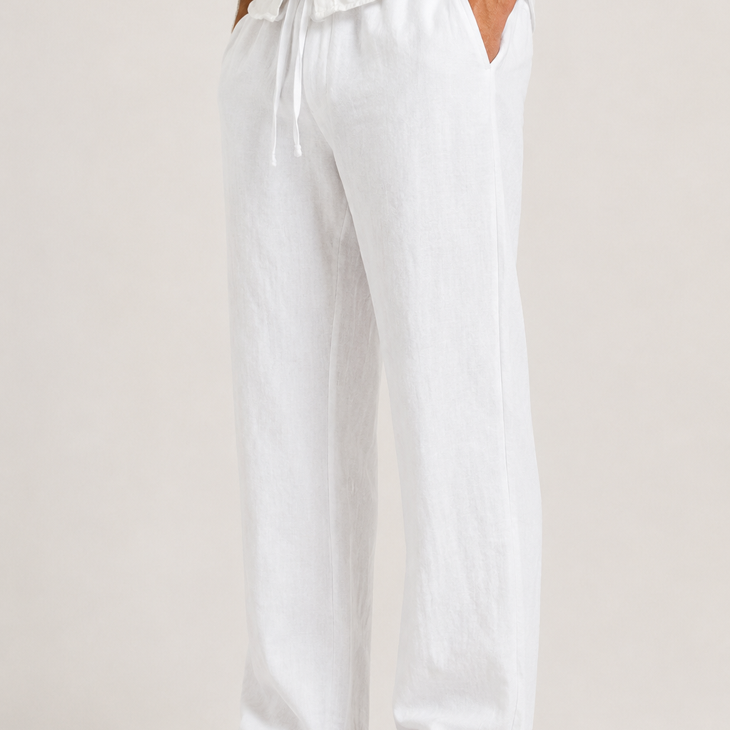Montvero | Pantalon en Lin Homme Coupe Décontractée Taille Élastique