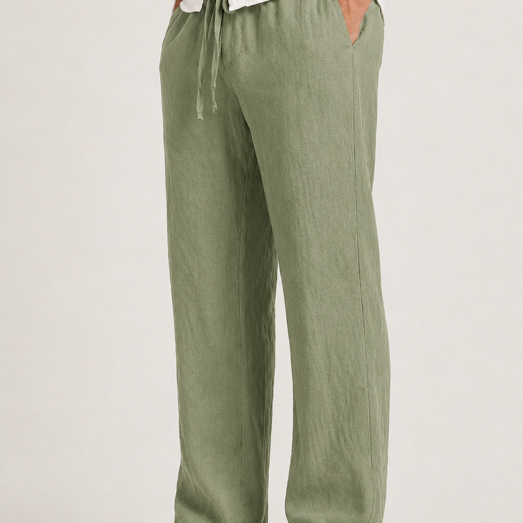 Montvero | Pantalon en Lin Homme Coupe Décontractée Taille Élastique