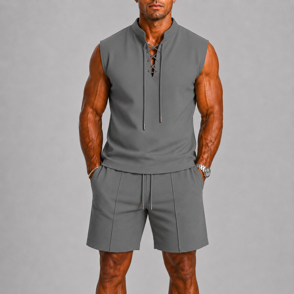 Montvero | Ensemble Homme Sans Manches avec Short et Col Lacé
