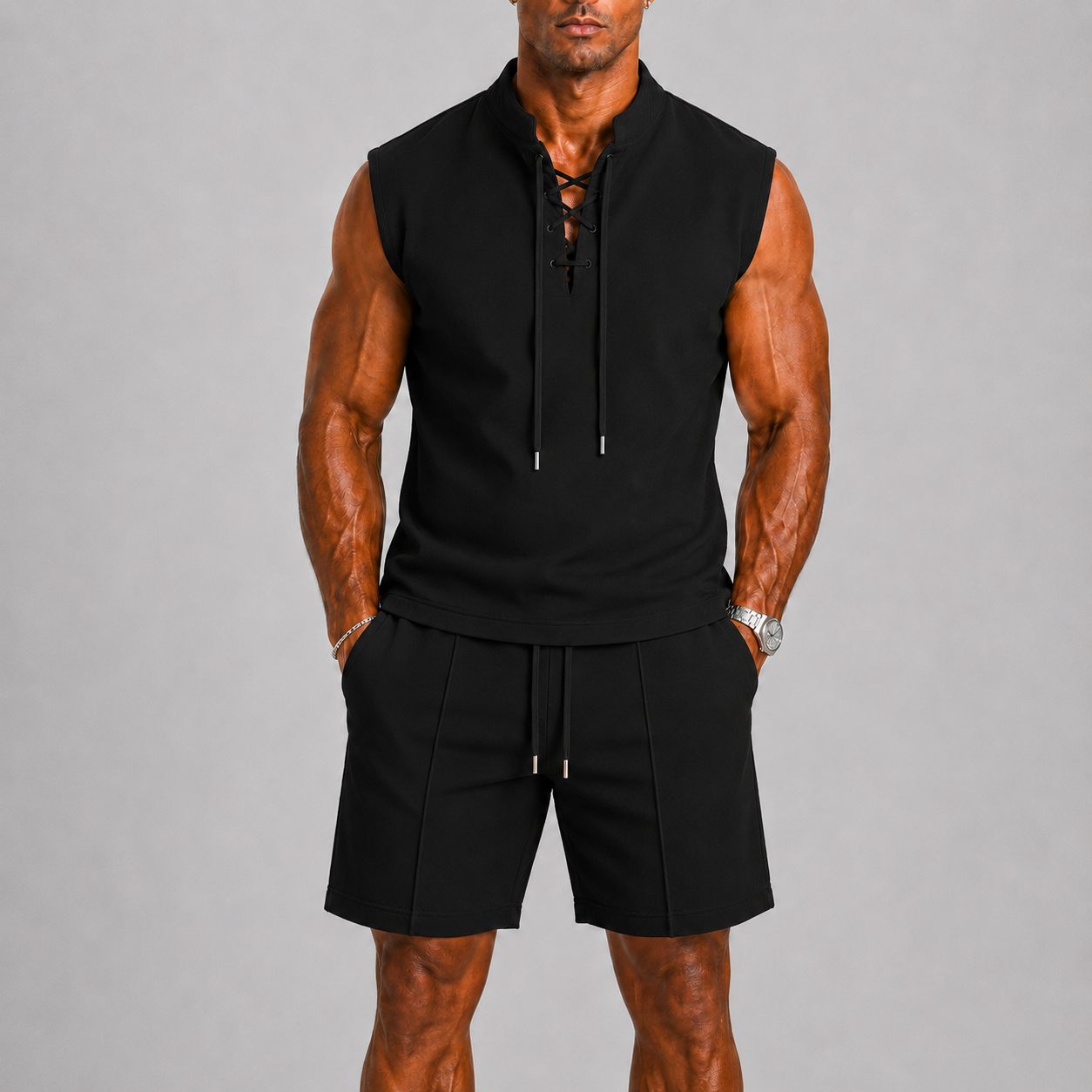 Montvero | Ensemble Homme Sans Manches avec Short et Col Lacé