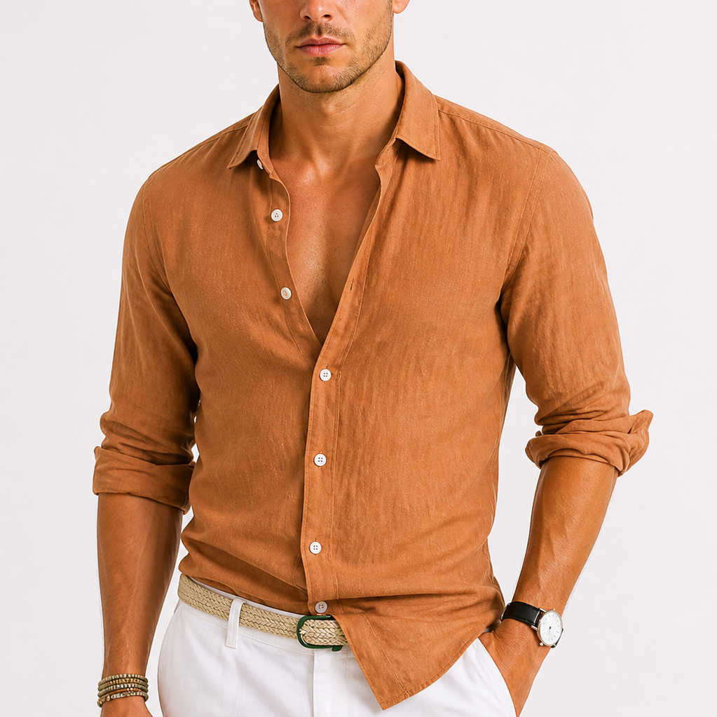 Montvero | Chemise Homme en Lin Col Classique Coupe Ajustée