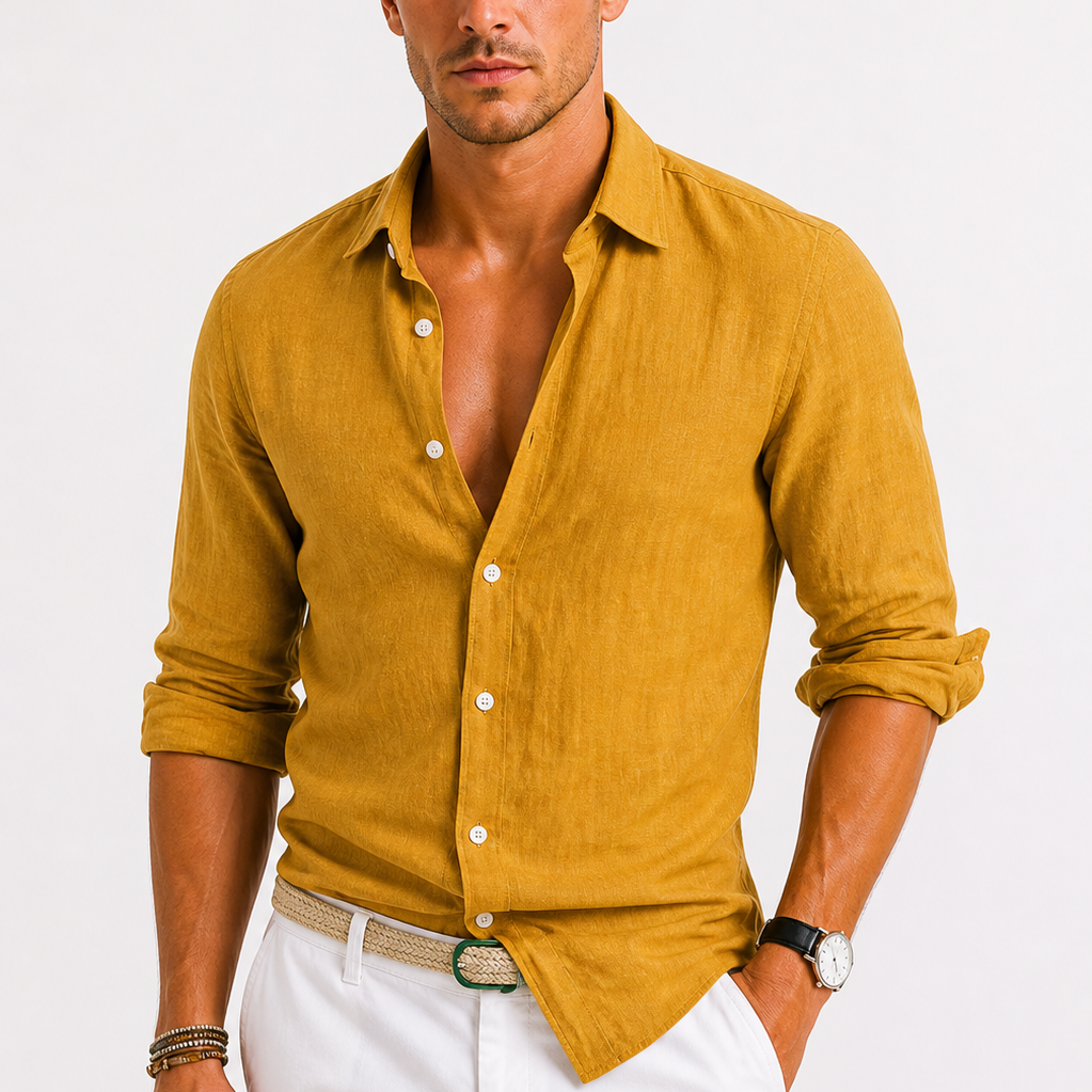 Montvero | Chemise Homme en Lin Col Classique Coupe Ajustée