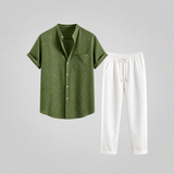 Montvero | Ensemble en Lin Homme Chemise Manches Courtes & Pantalon Élégant