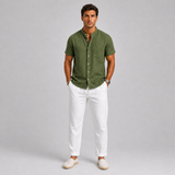 Montvero | Ensemble en Lin Homme Chemise Manches Courtes & Pantalon Élégant