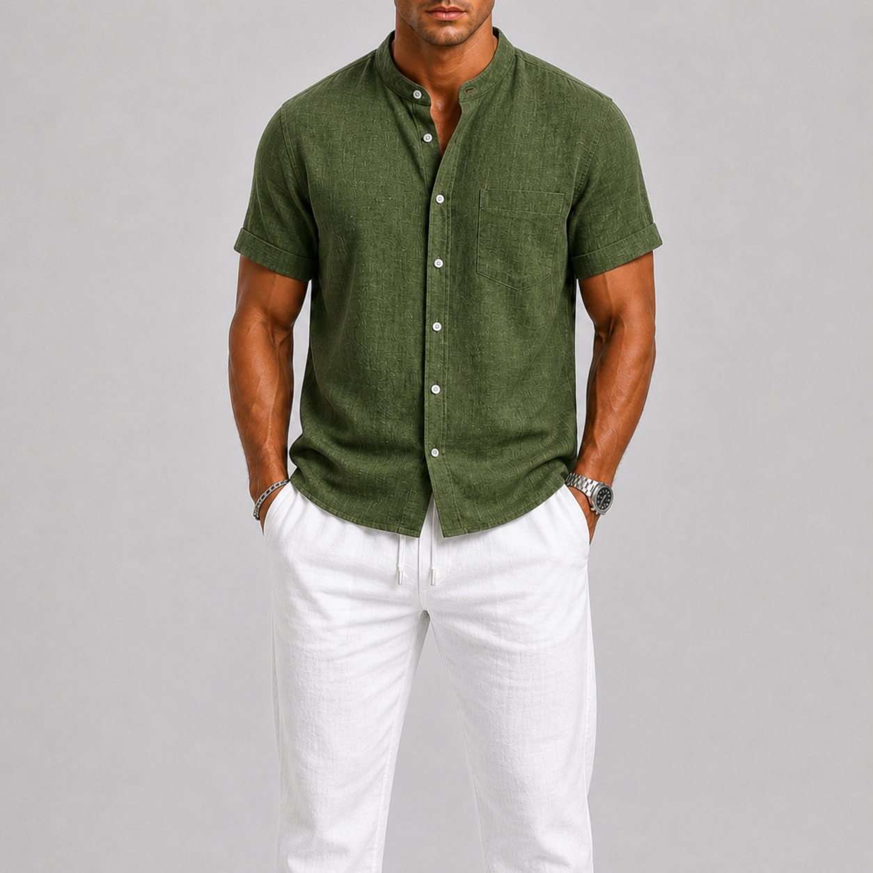 Montvero | Ensemble en Lin Homme Chemise Manches Courtes & Pantalon Élégant