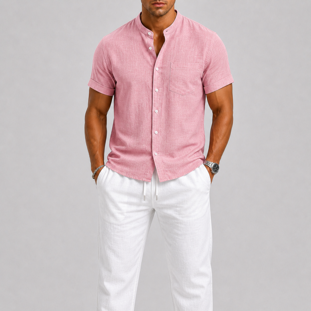 Montvero | Ensemble en Lin Homme Chemise Manches Courtes & Pantalon Élégant