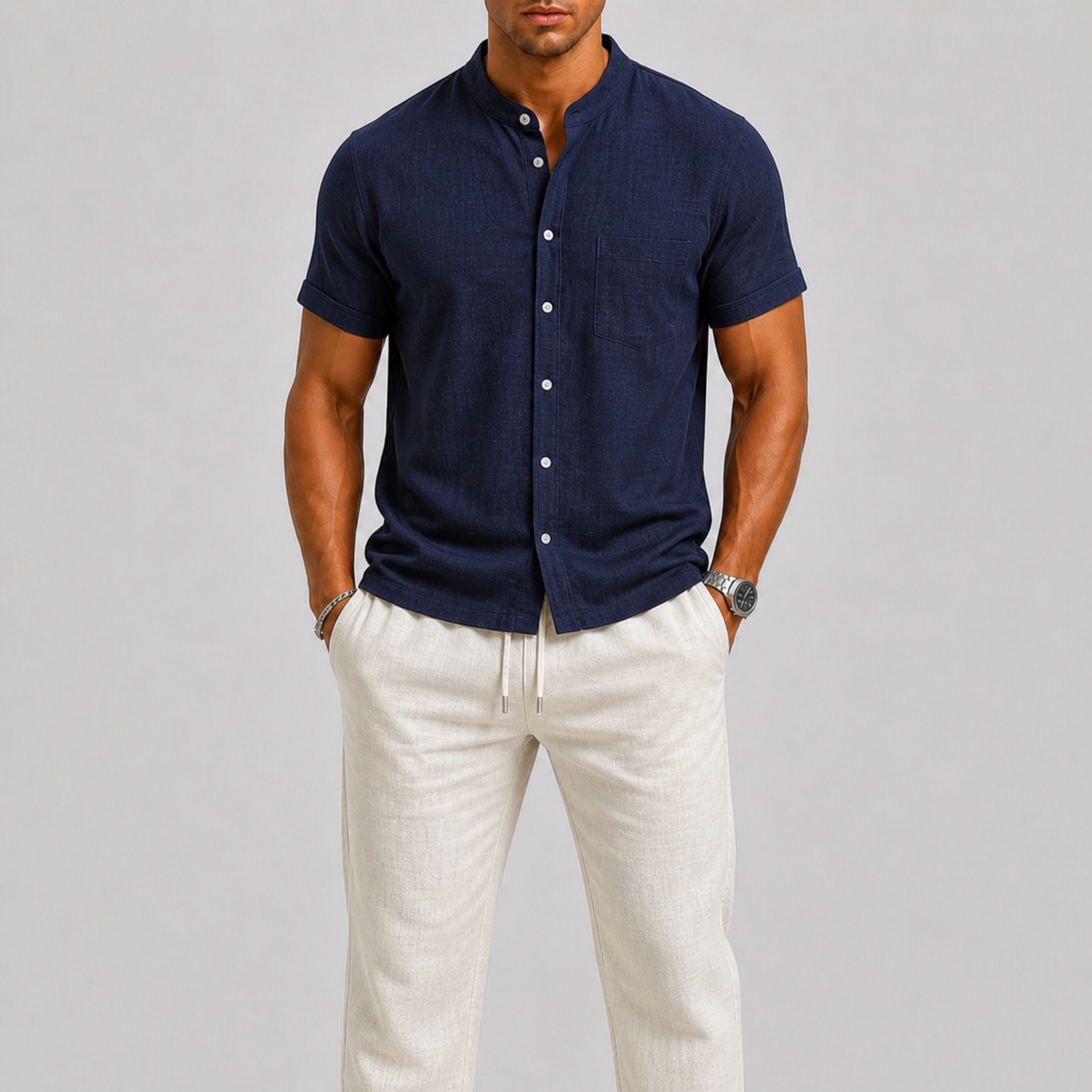 Montvero | Ensemble en Lin Homme Chemise Manches Courtes & Pantalon Élégant