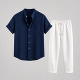 Montvero | Ensemble en Lin Homme Chemise Manches Courtes & Pantalon Élégant