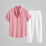 Montvero | Ensemble en Lin Homme Chemise Manches Courtes & Pantalon Élégant