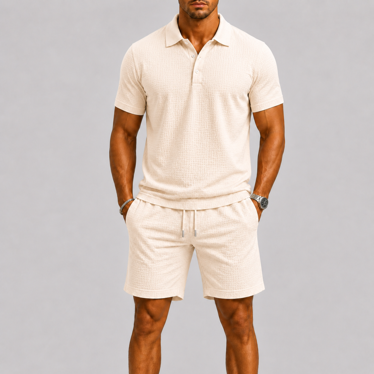 Montvero | Ensemble Jacquard Homme Polo & Short Élégant d'Été