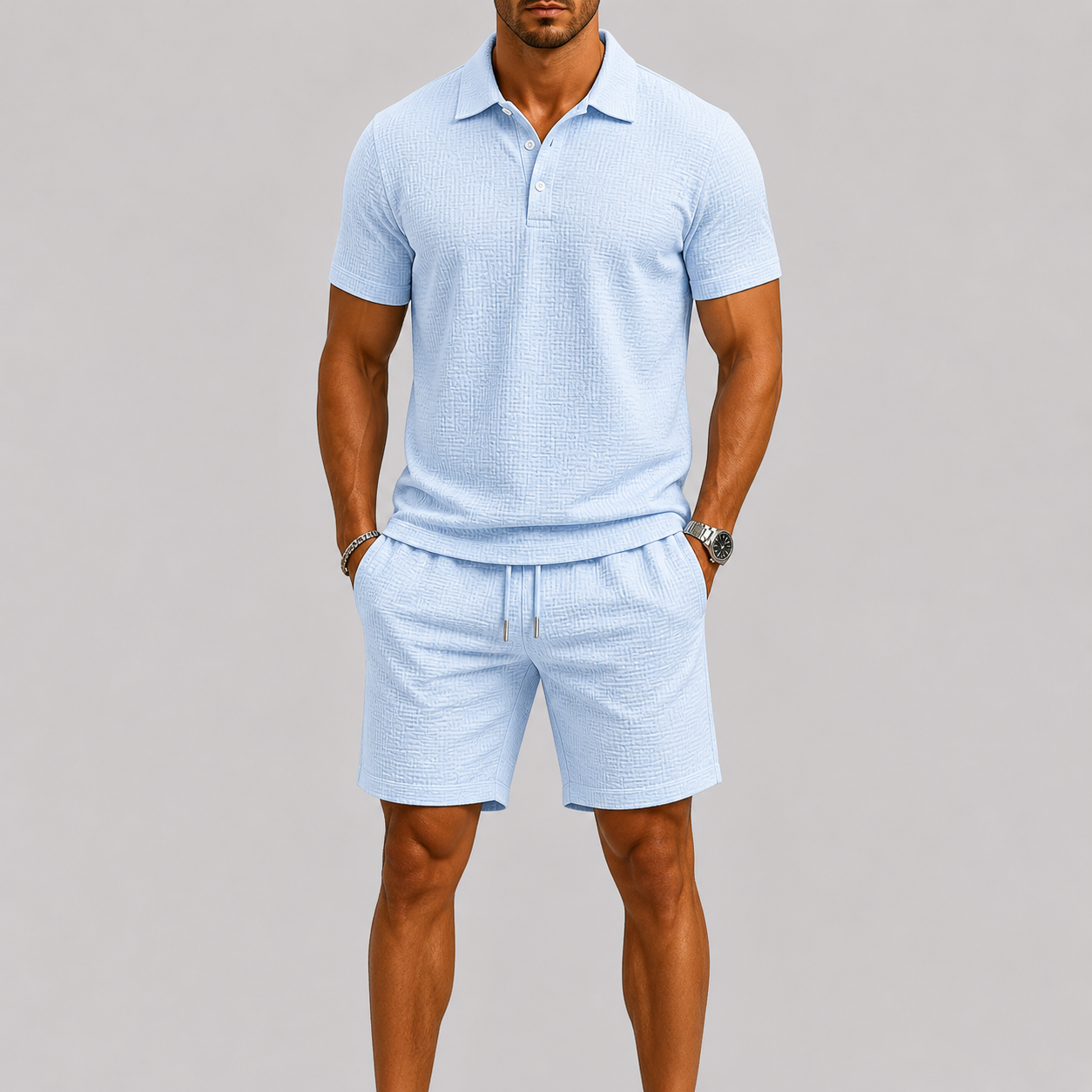 Montvero | Ensemble Jacquard Homme Polo & Short Élégant d'Été