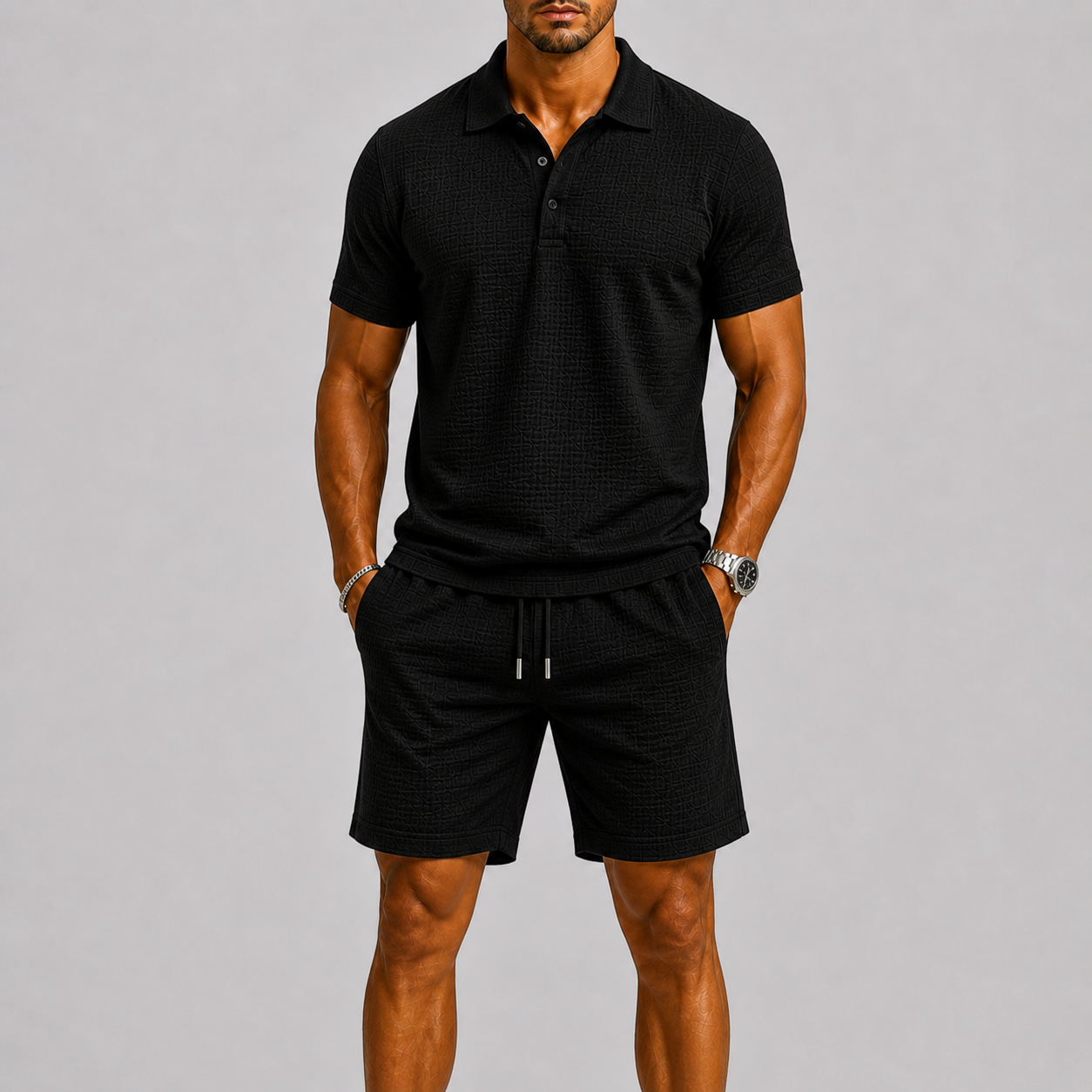 Montvero | Ensemble Jacquard Homme Polo & Short Élégant d'Été