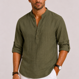 Montvero | Chemise en Lin Homme à Col Mao Élégante
