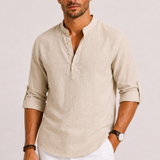 Montvero | Chemise en Lin Homme à Col Mao Élégante