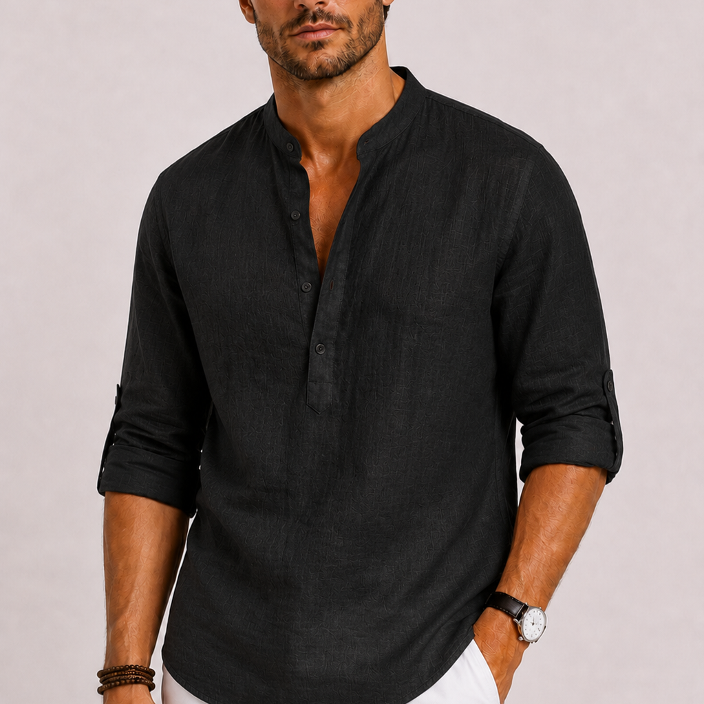 Montvero | Chemise en Lin Homme à Col Mao Élégante