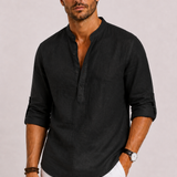Montvero | Chemise en Lin Homme à Col Mao Élégante